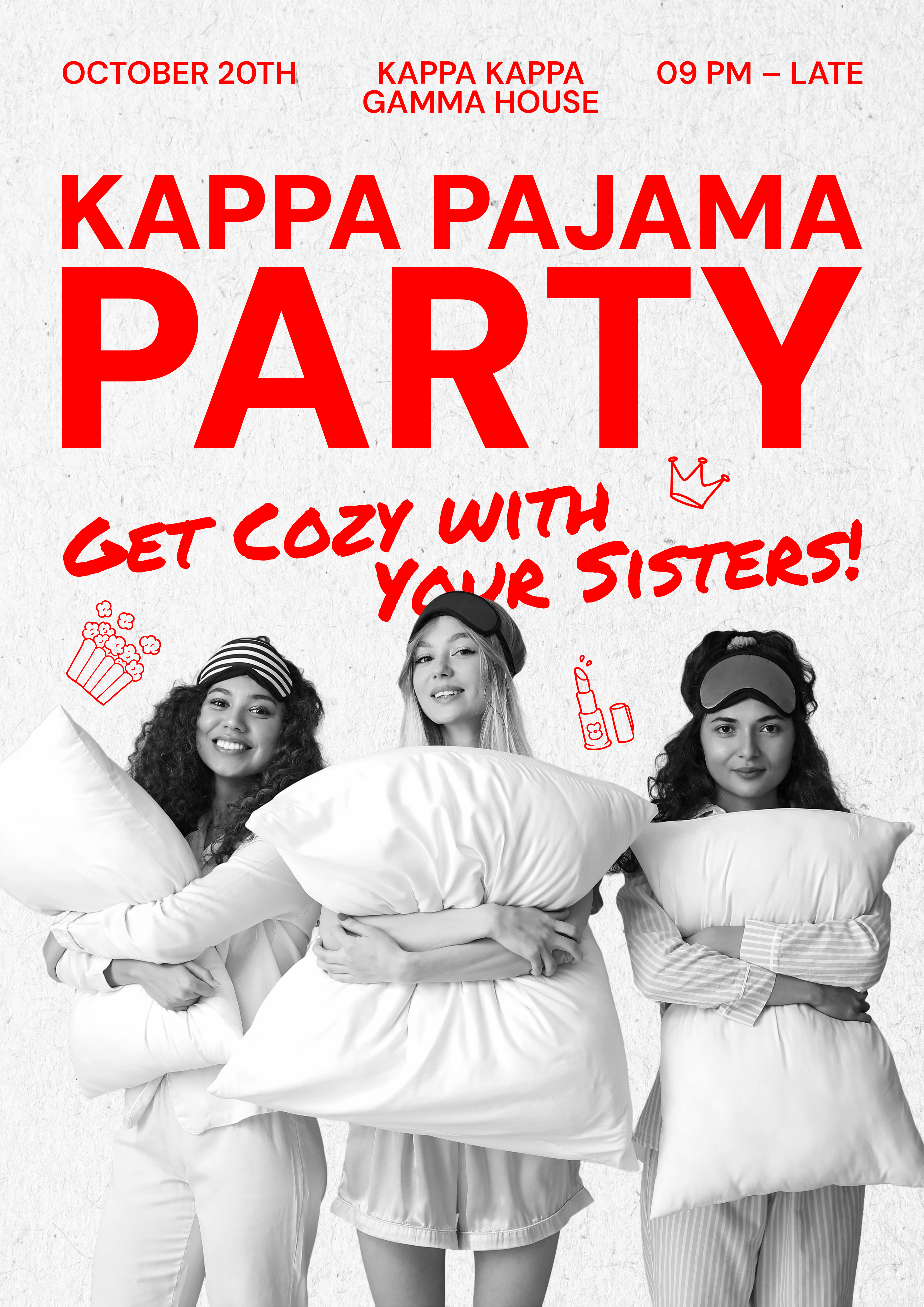 Light Grey and Scarlet Greek Life Sorority Pajama Party Poster