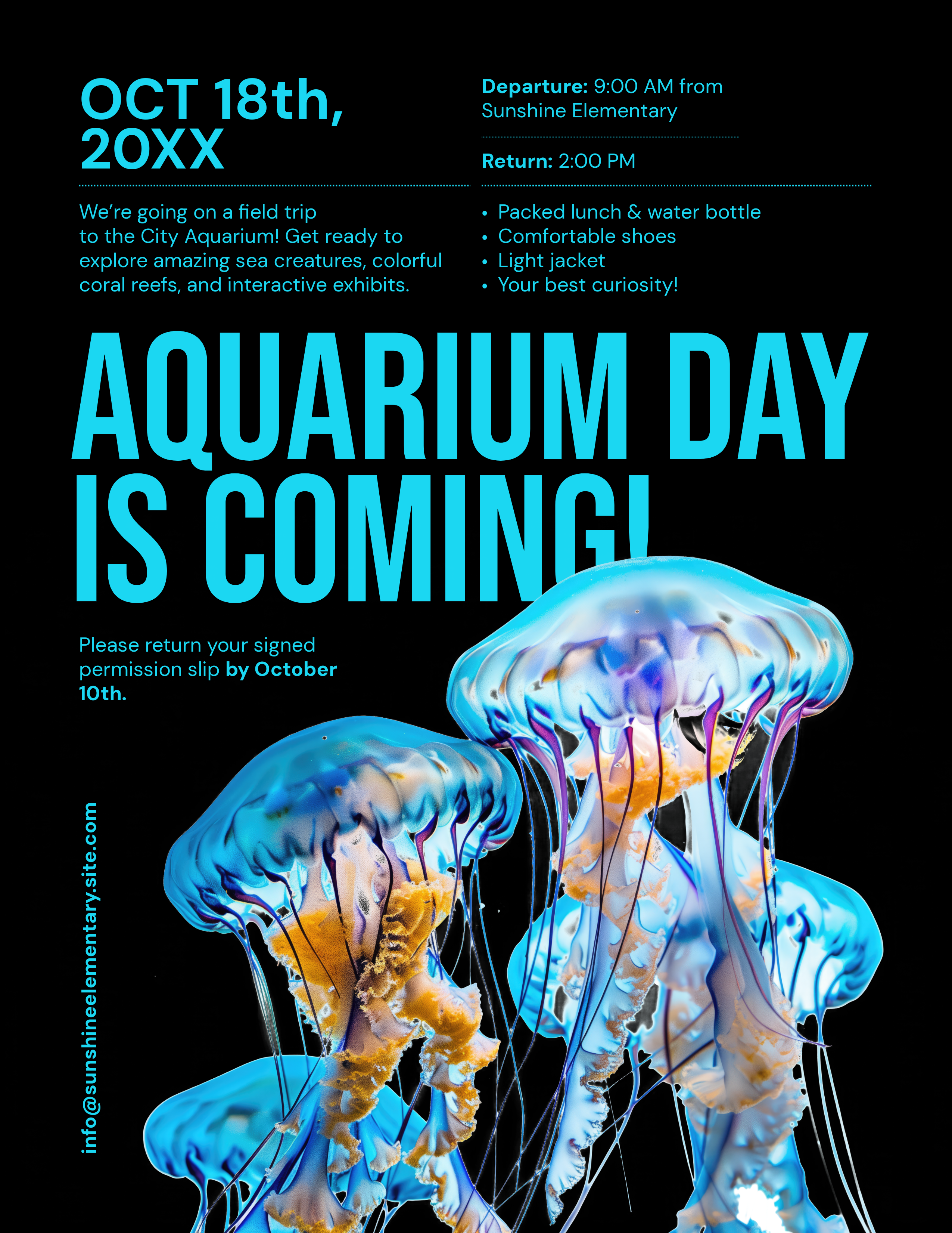 Blue and Black School Trip Aquarium Day Flyer