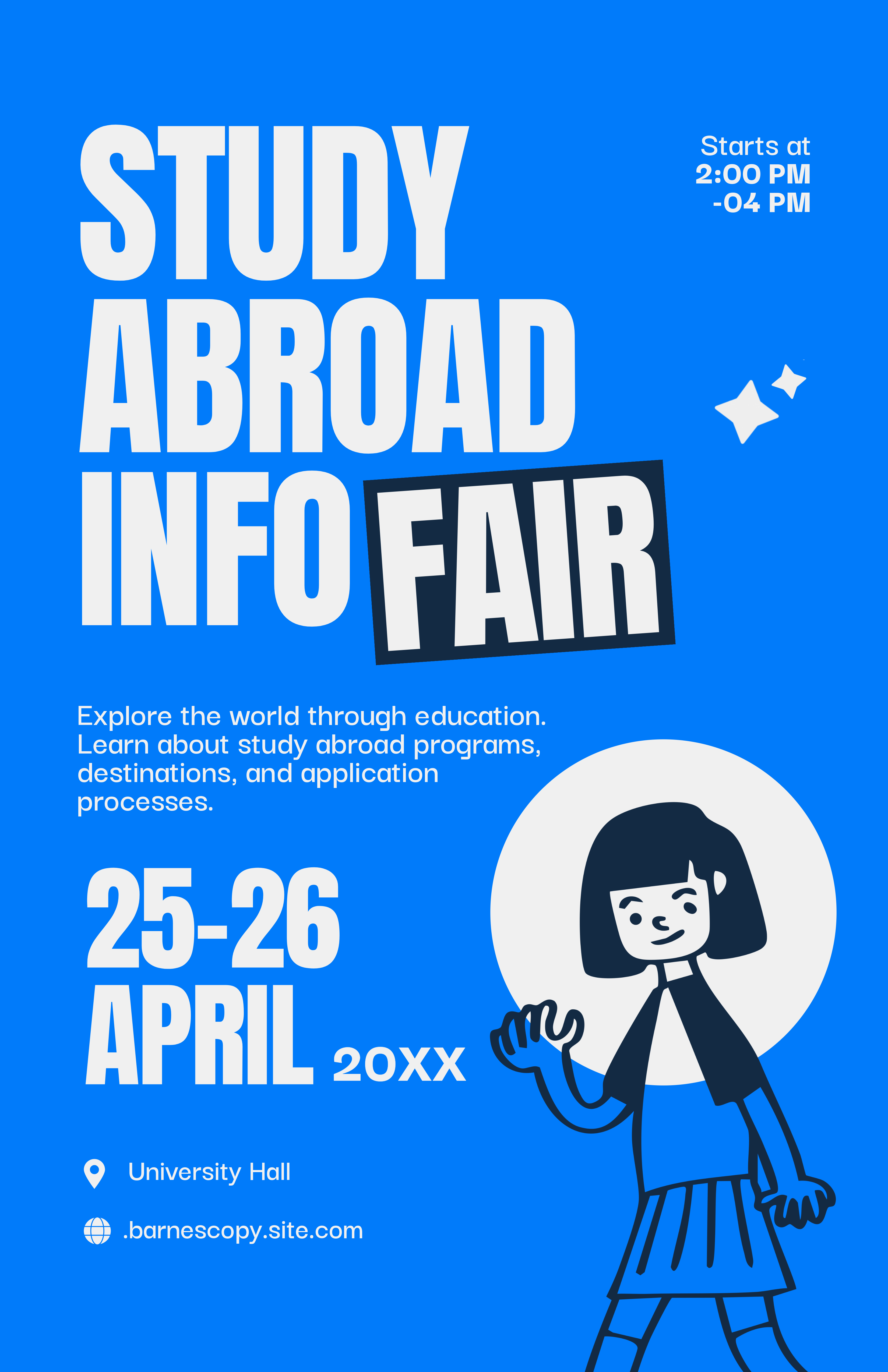 Blue And White Bold Bright Study Abroad Poster