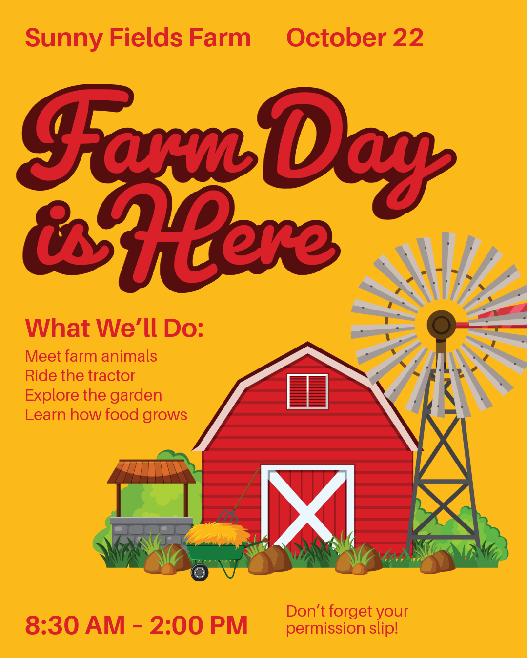 Red and Yellow School Trip Farm Visit Instagram Portrait Post