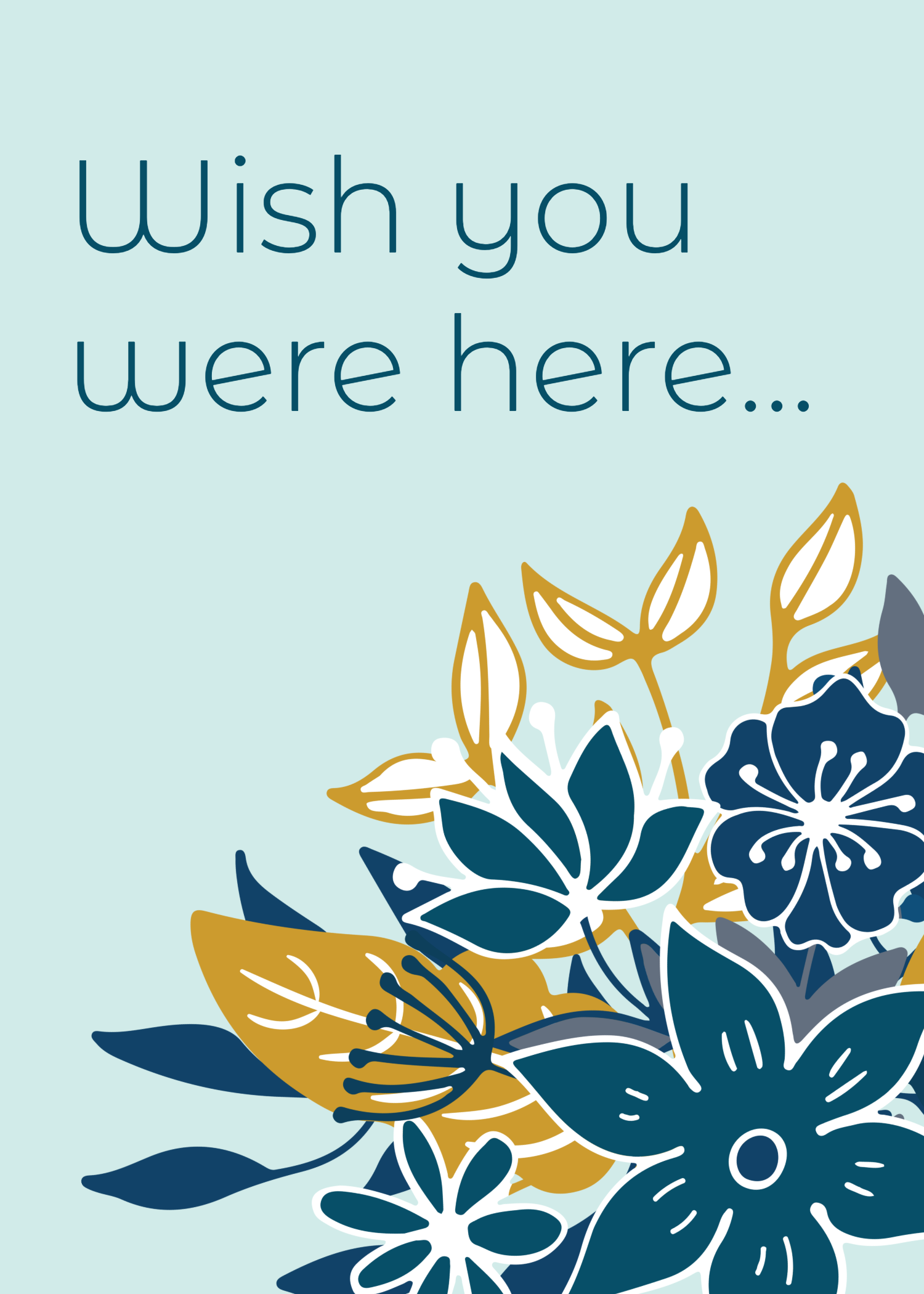 Blue and Gold Floral I Miss You Card