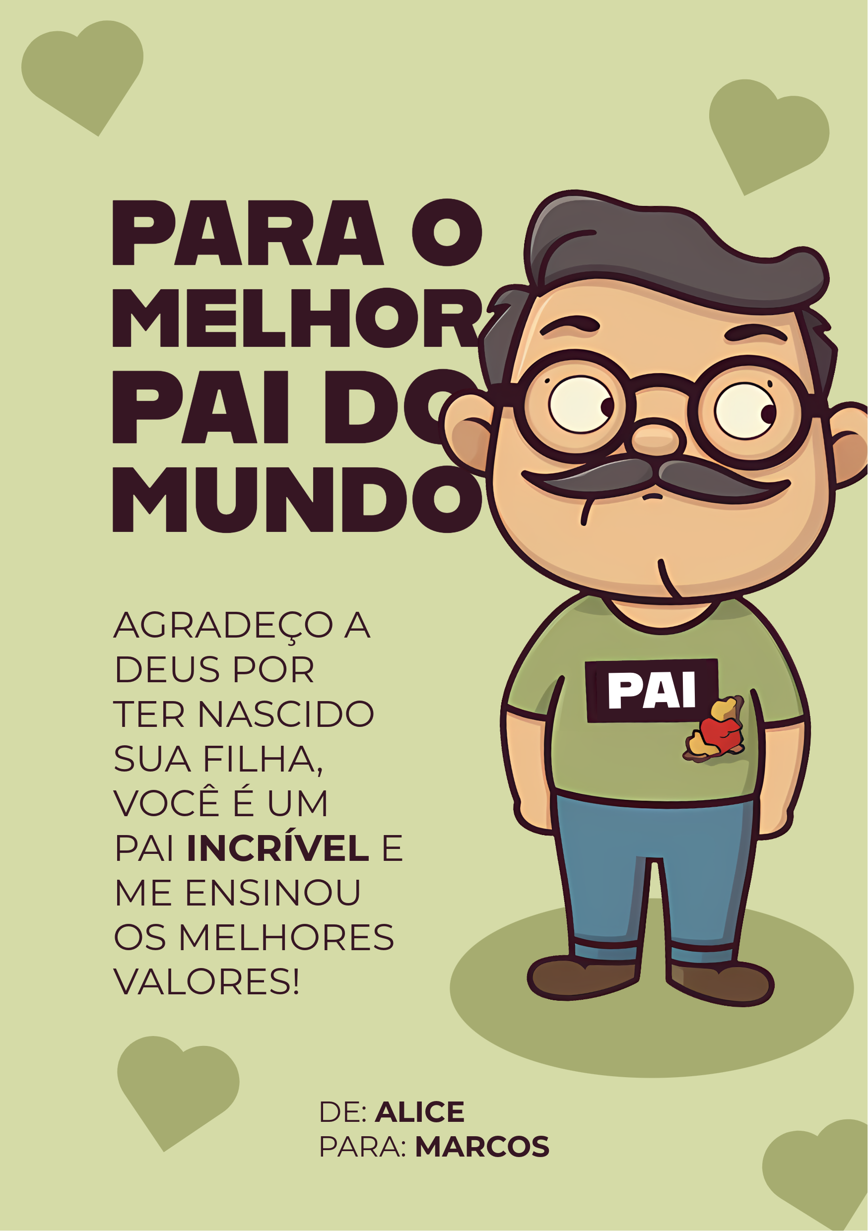 Verde e Marrom Divertido Fofo Avatar Melhor Pai Cartão A5