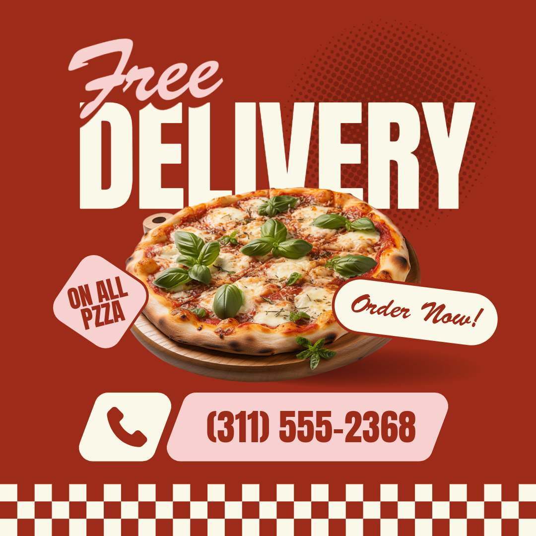 Red & Pink Pizza Free Delivery Promotion Facebook Post