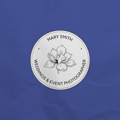 blue and white wedding and event photographer logo