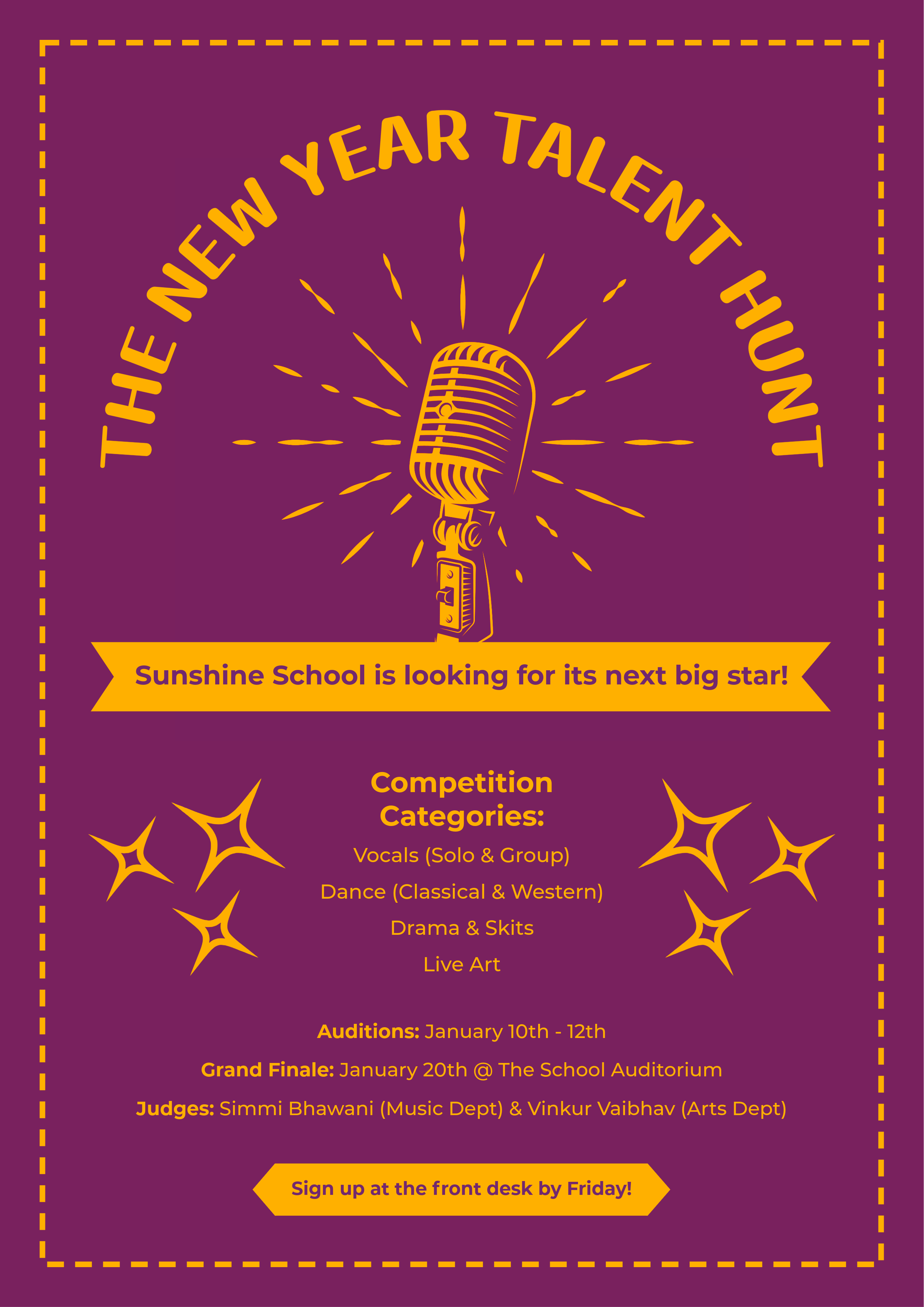 Purple And Yellow Talent Show Flyer A4
