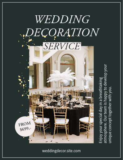 Dark Green And Gold Wedding Decoration Flyer