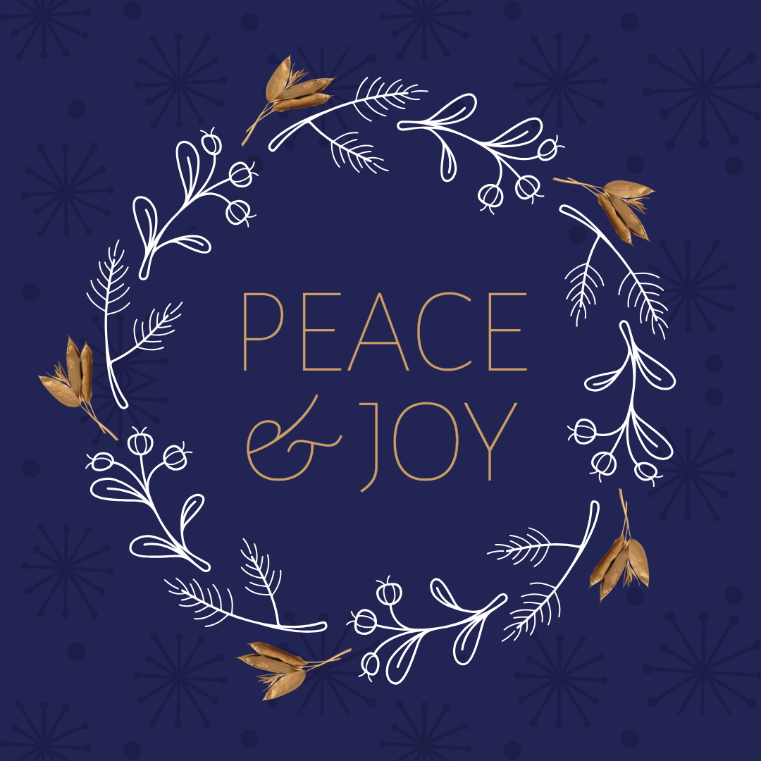 Dark Blue And Gold Peace & Joy Wreath Facebook Post