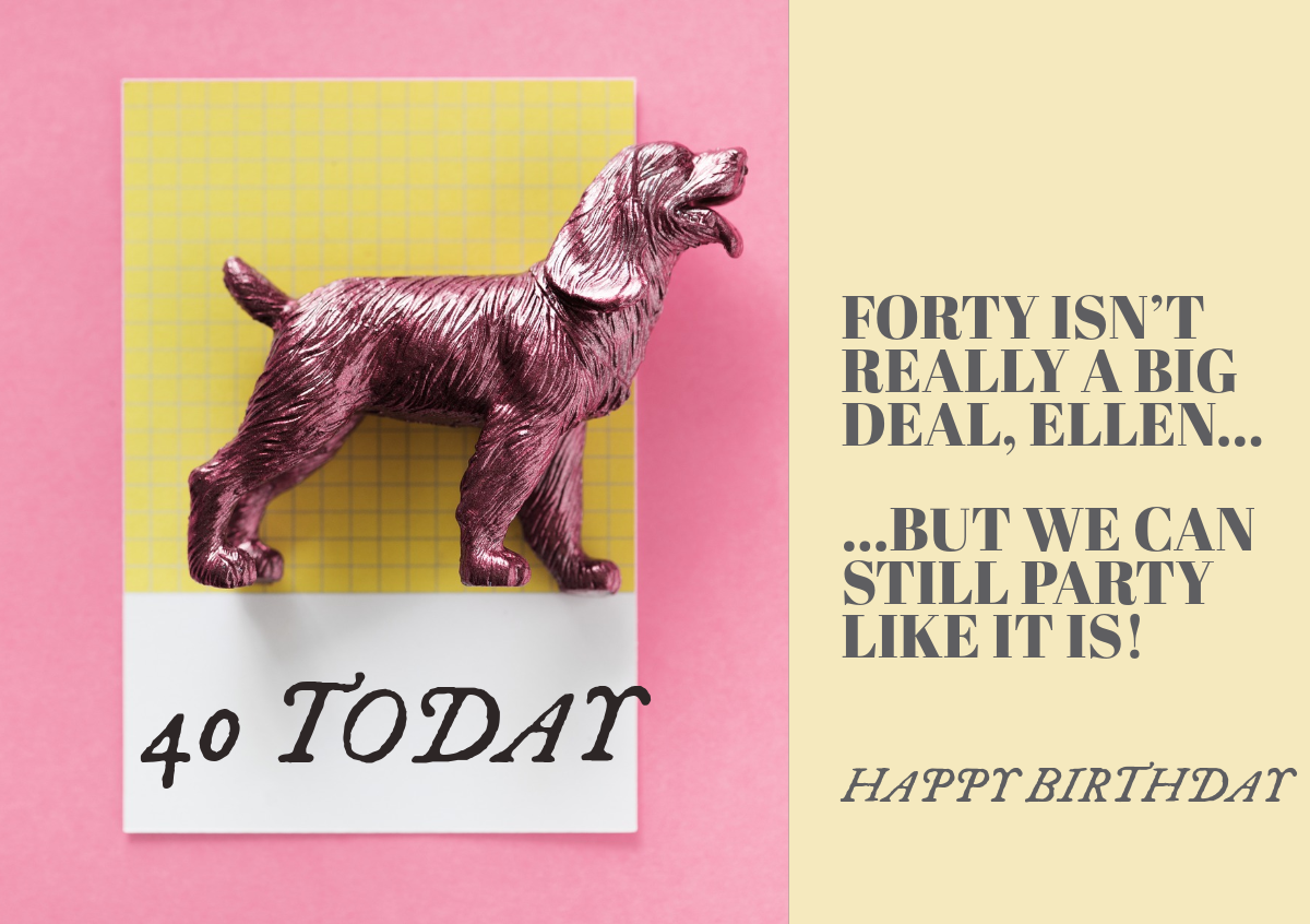 Pink And Yellow Dog Figurine Playful Happy Birthday Card