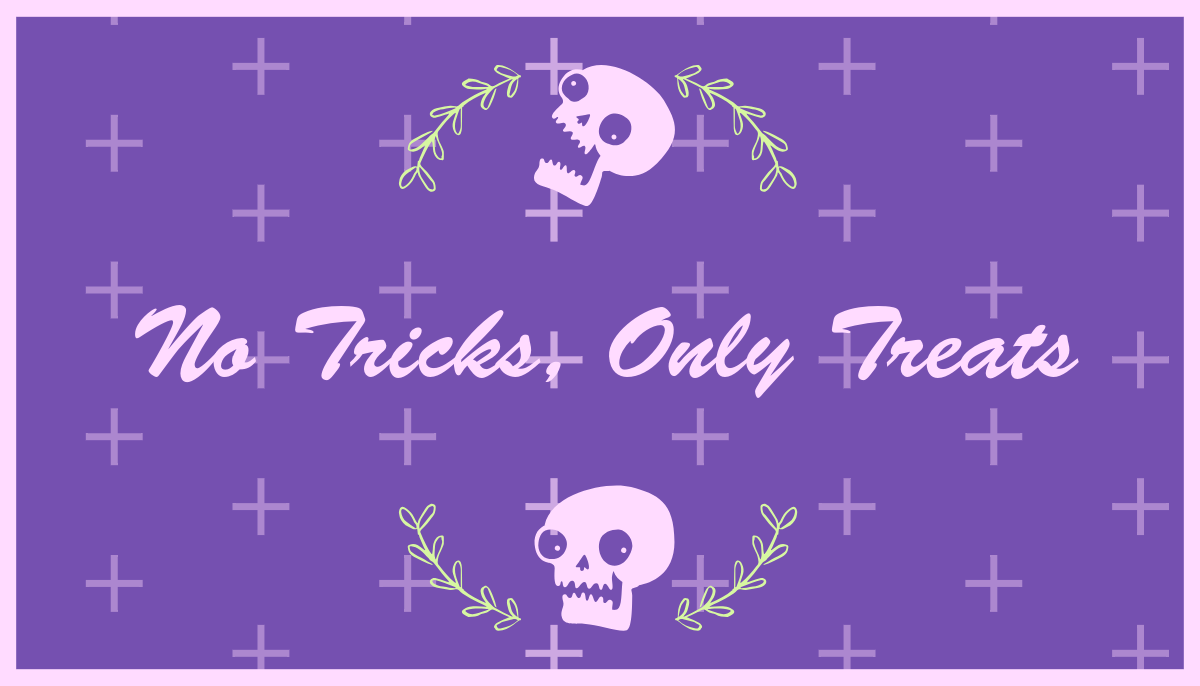 Violet and White Floral Skull Halloween Party Gift Tag