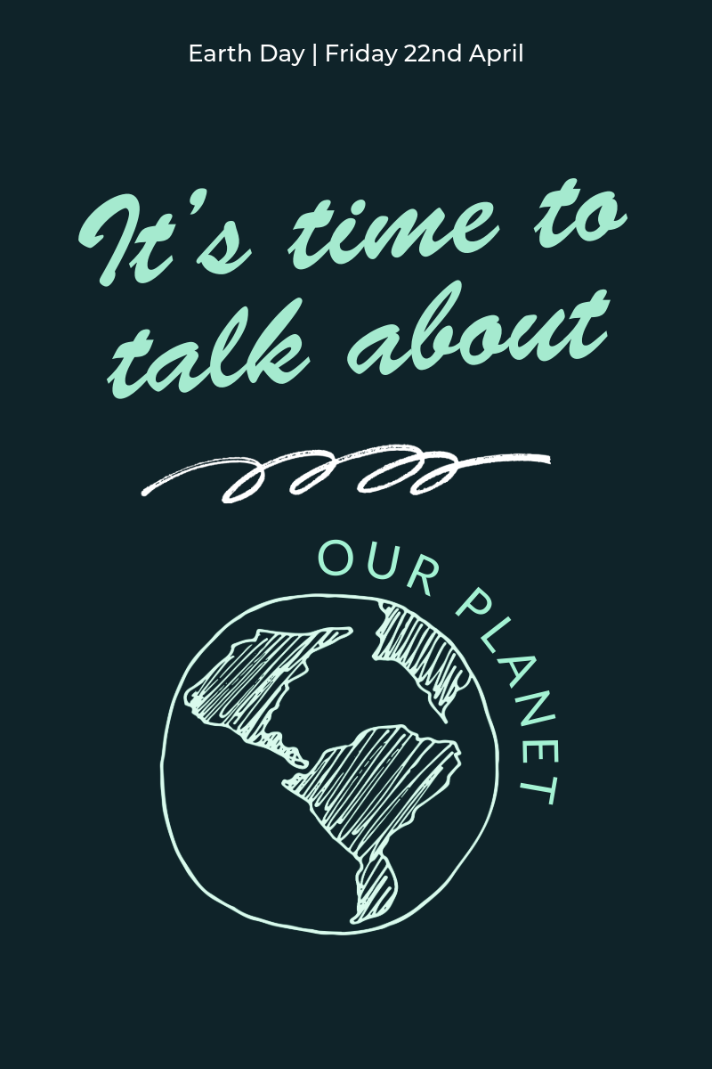 Black & Mint Illustrated Planet Earth Day Pinterest Post
