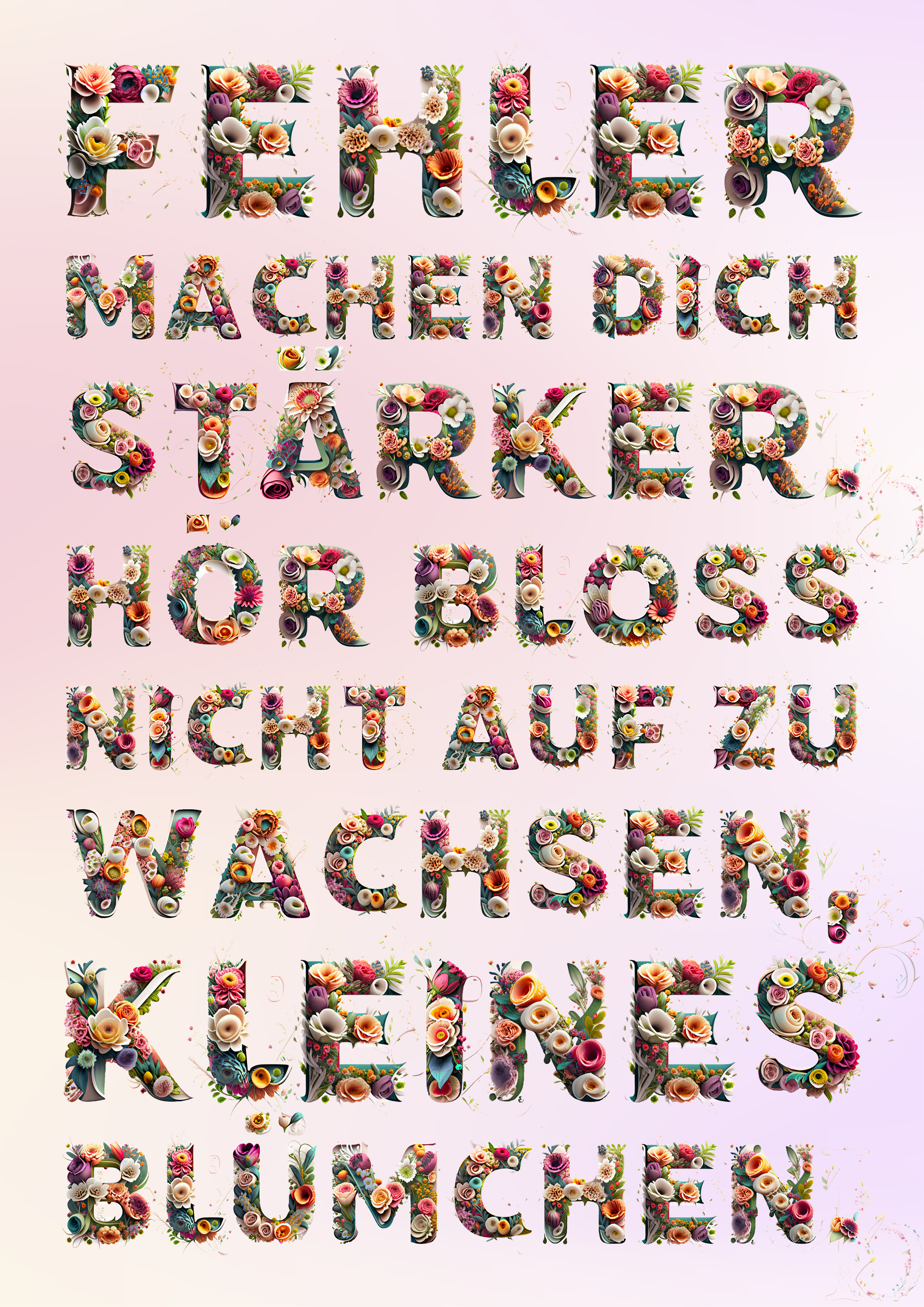 Pastell und Rosa Blumen Quote Zitat Motivation Natur Pflanzen Schön Elegant A3 Poster