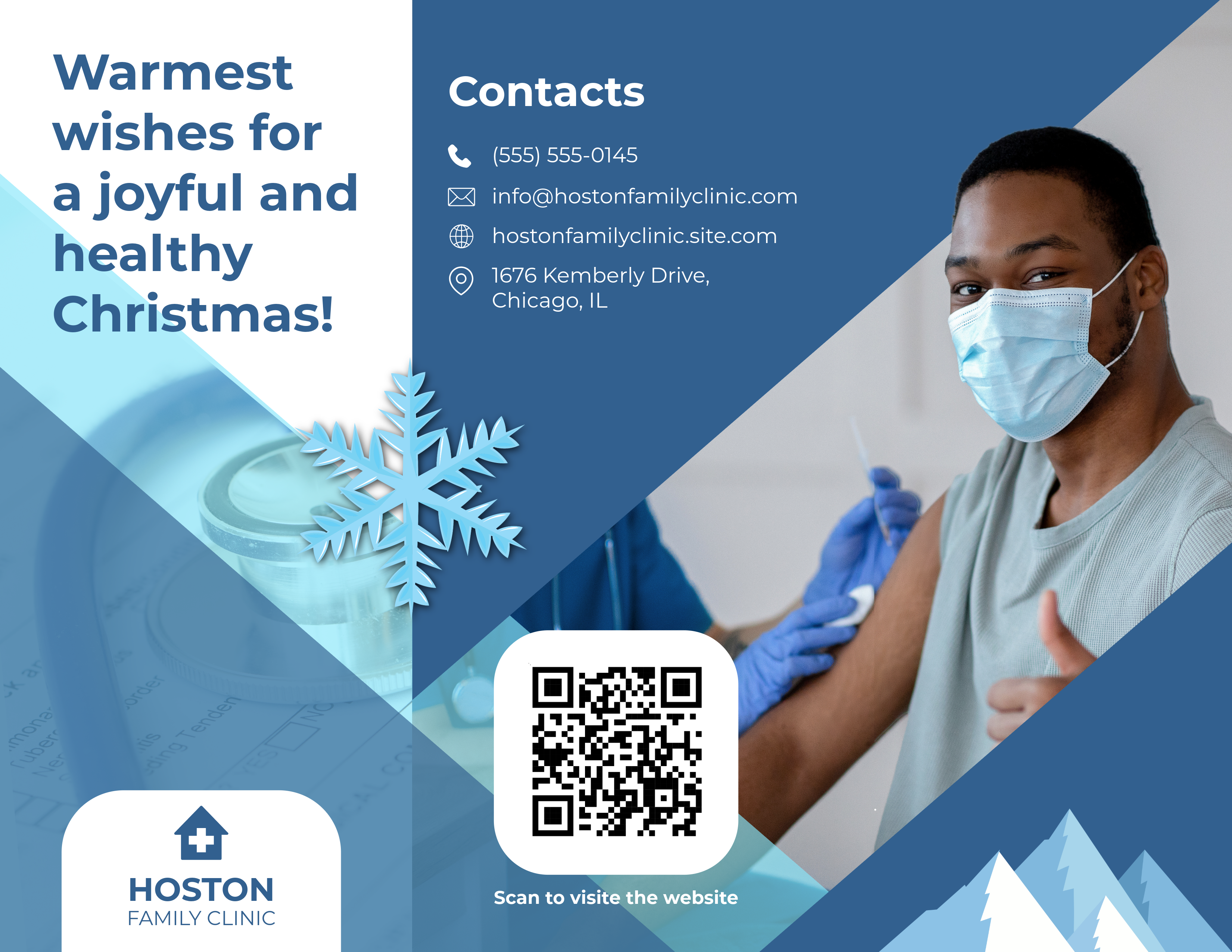 Blue and White Christmas Family Clinic Brochure