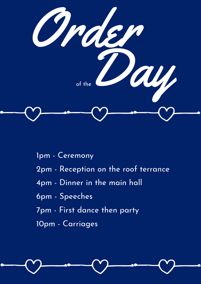 Blue Wedding Order of the Day A3 Poster