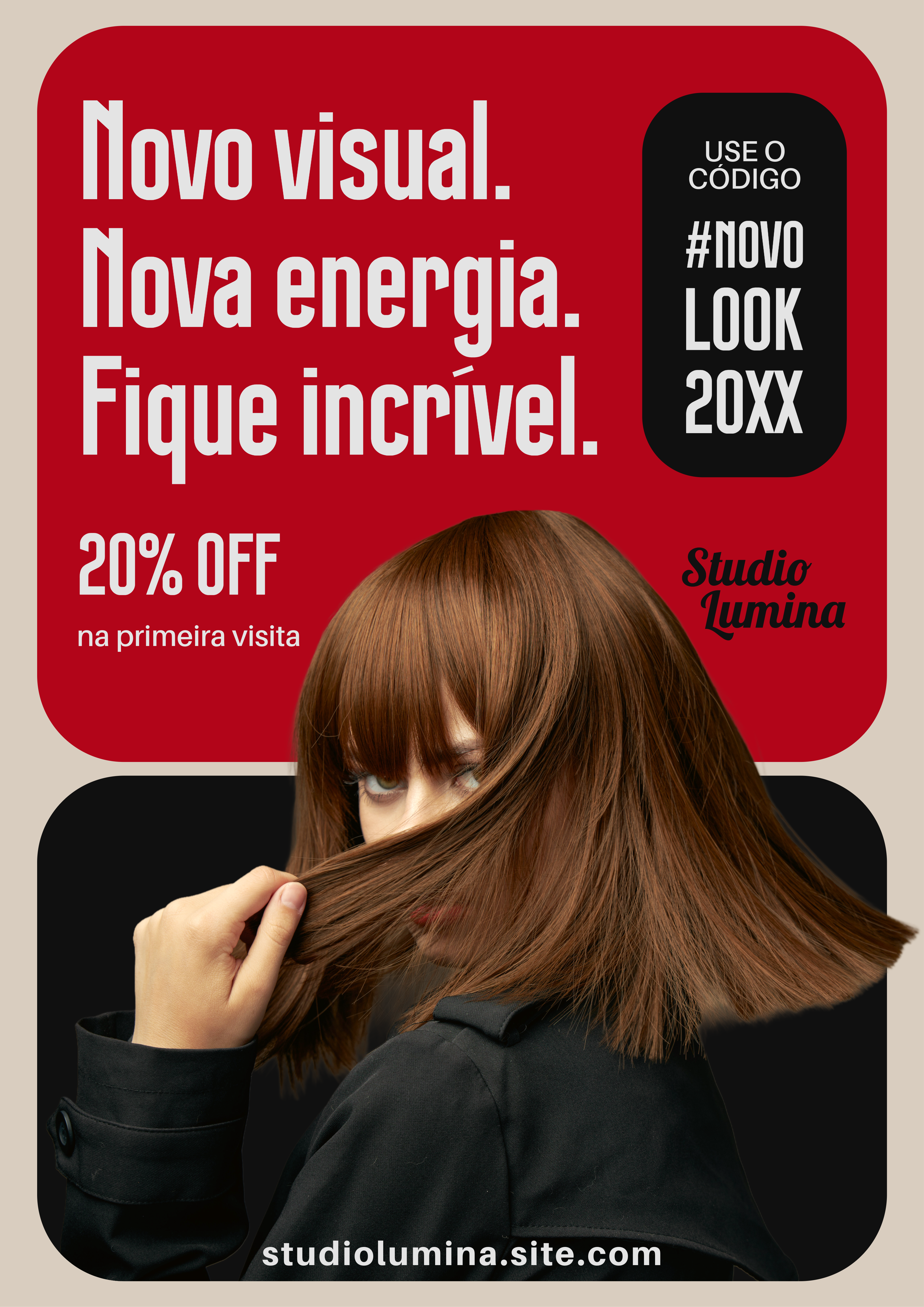 Vermelho e Preto Promoção Salão de Beleza Novo Visual Pôster A3