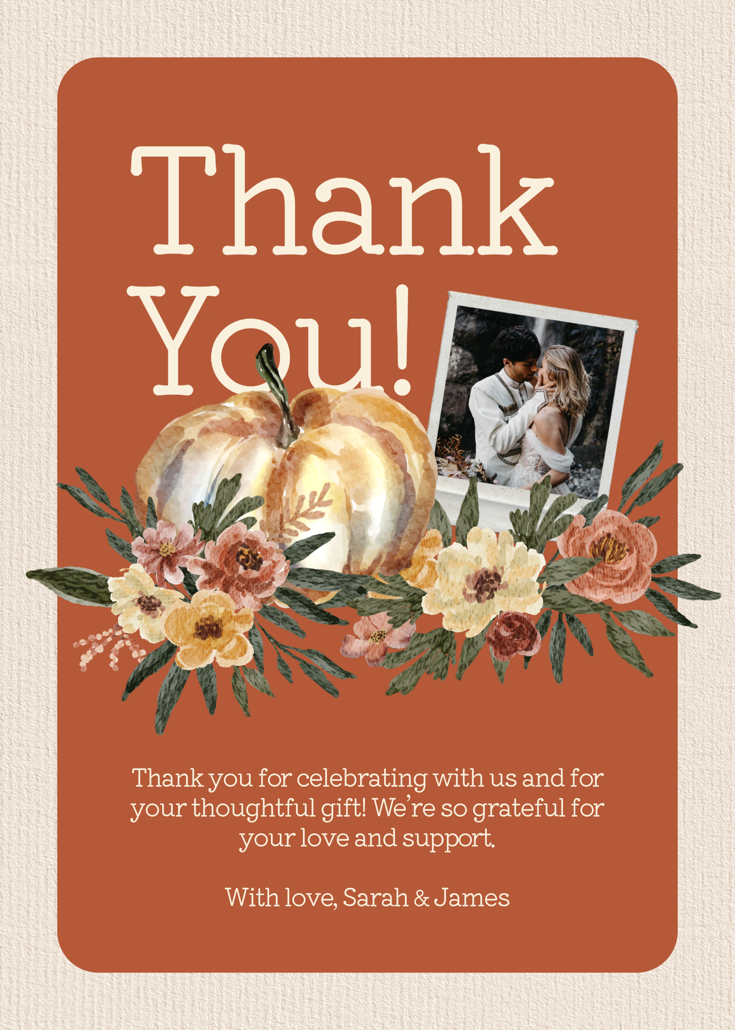Beige And Brown Fall Themed Thank You Card