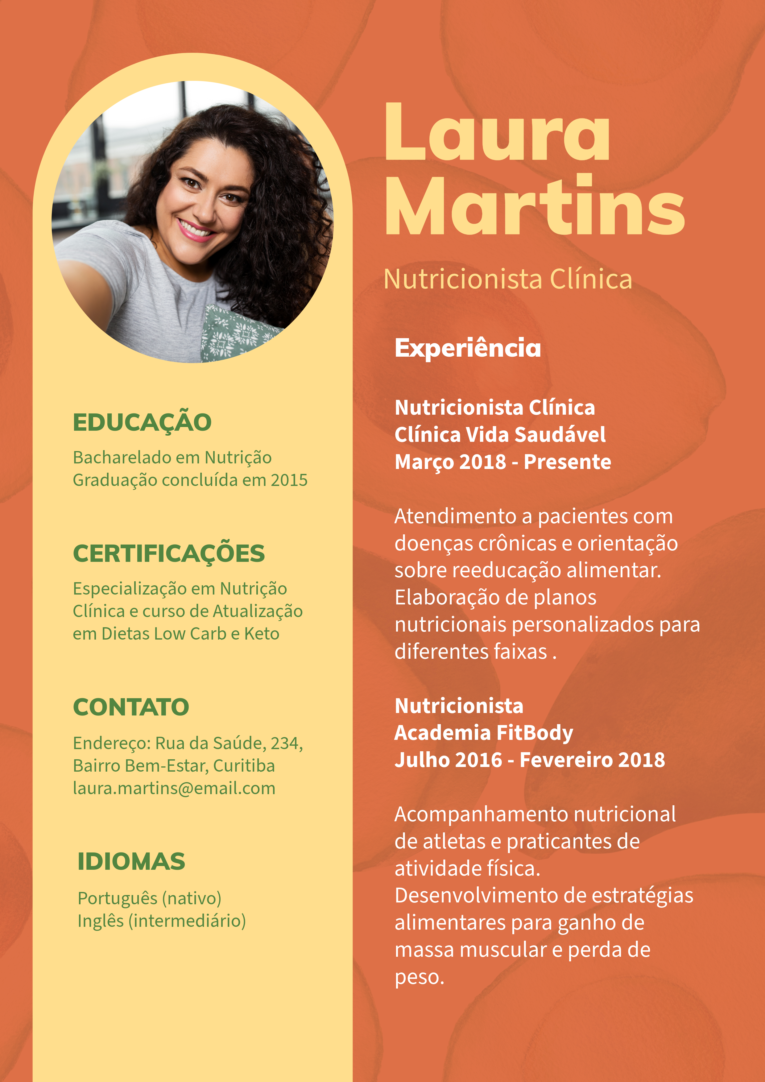 Laranja Amarelo CV Currículo Nutricionista