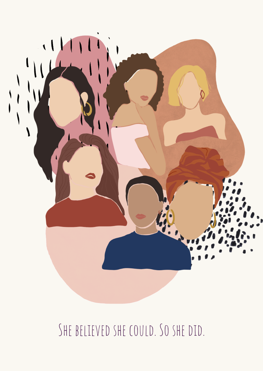Pink & Brown She Believed She Could Illustrated Feminist A3 Poster