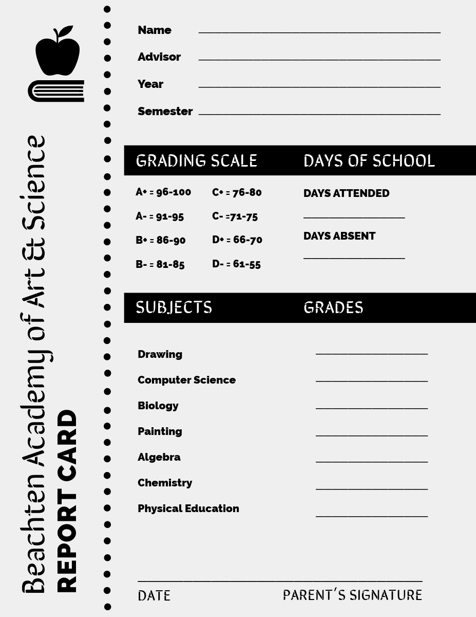 Iteration White and Black Academic Report Card