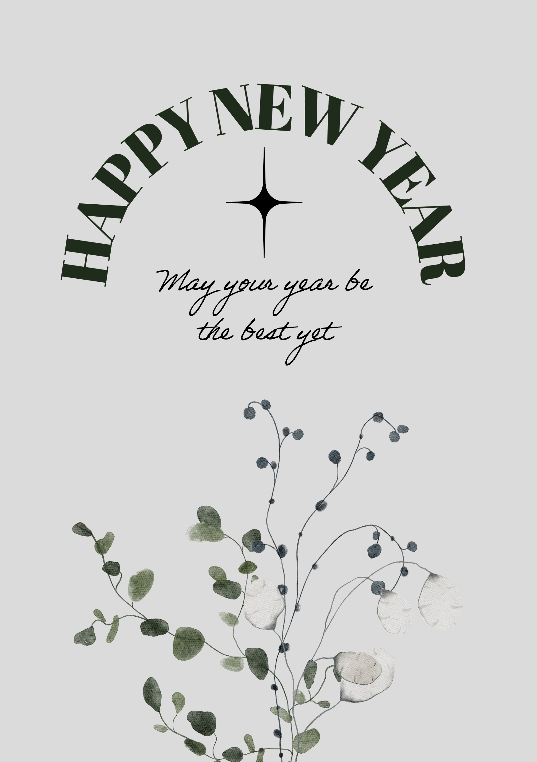 Grey Botanical NYE Greeting Card A5