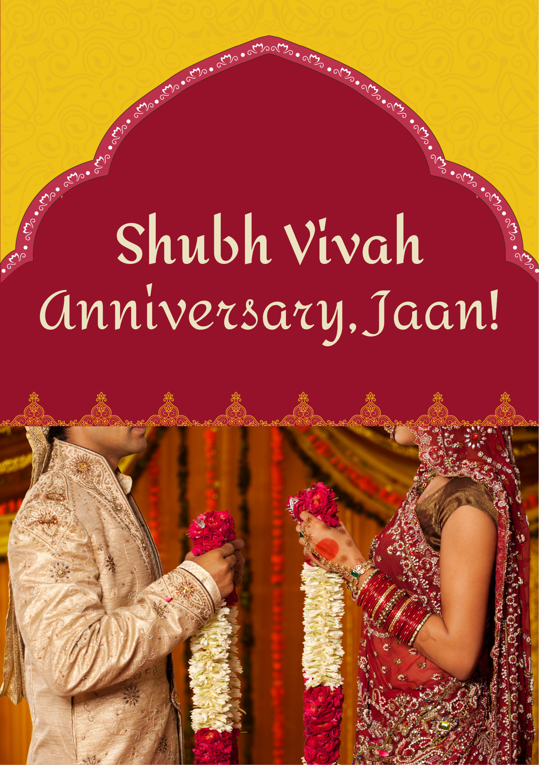 Red and Yellow Wedding Anniversary Card