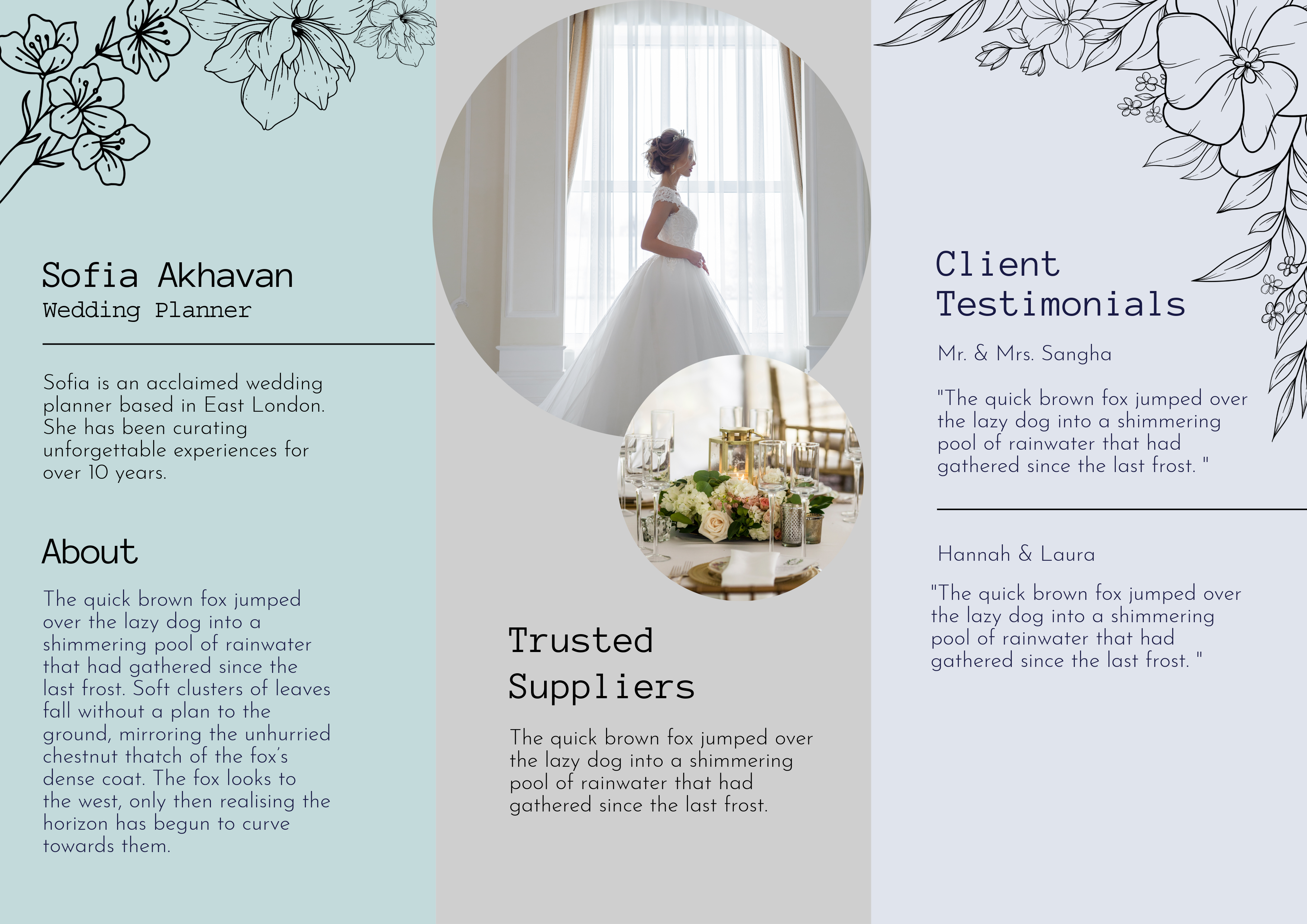 Black Pastel Floral Wedding Business Trifold Leaflet