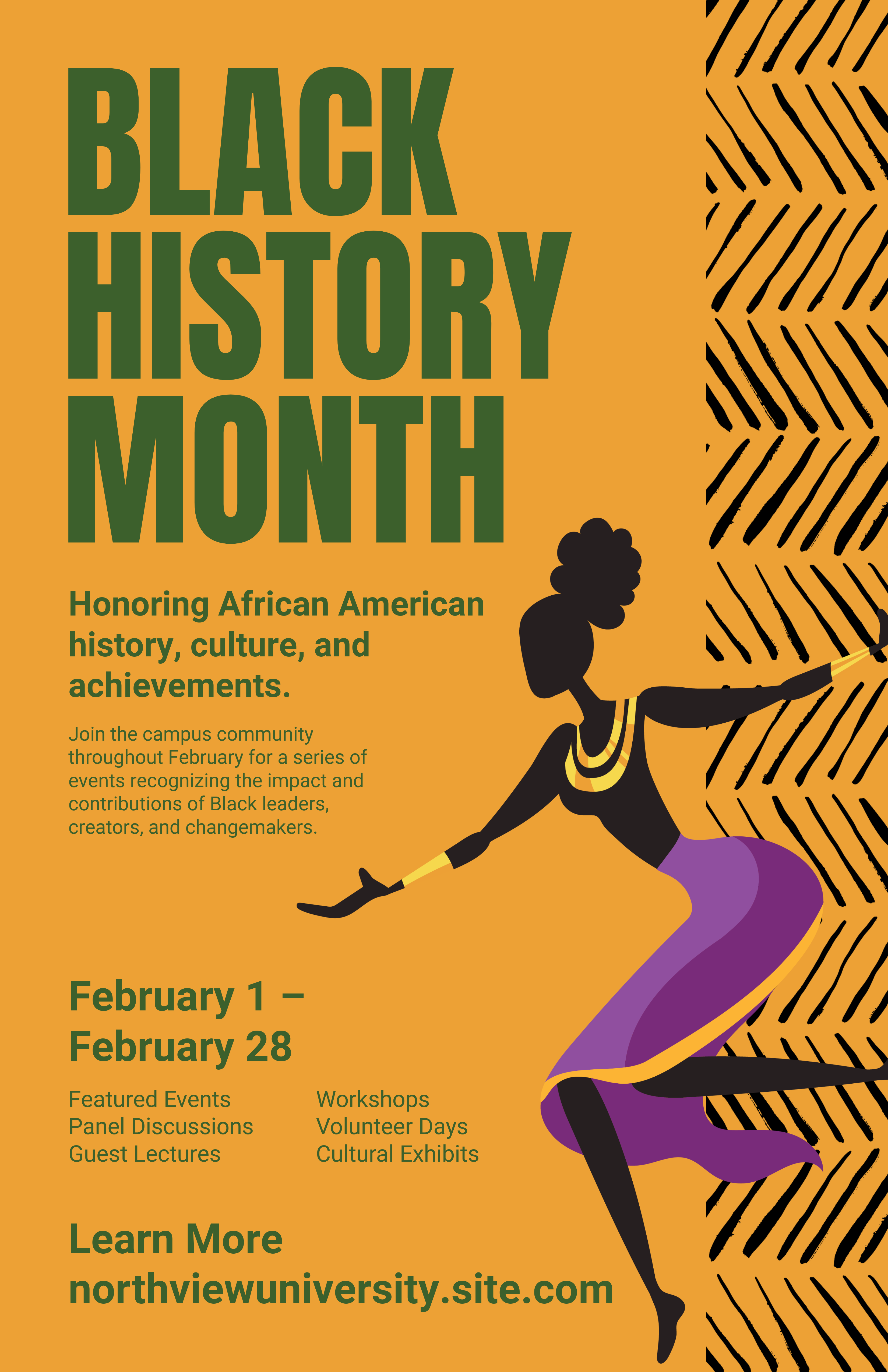 Green and Yellow Black History Month Campus Activities Poster