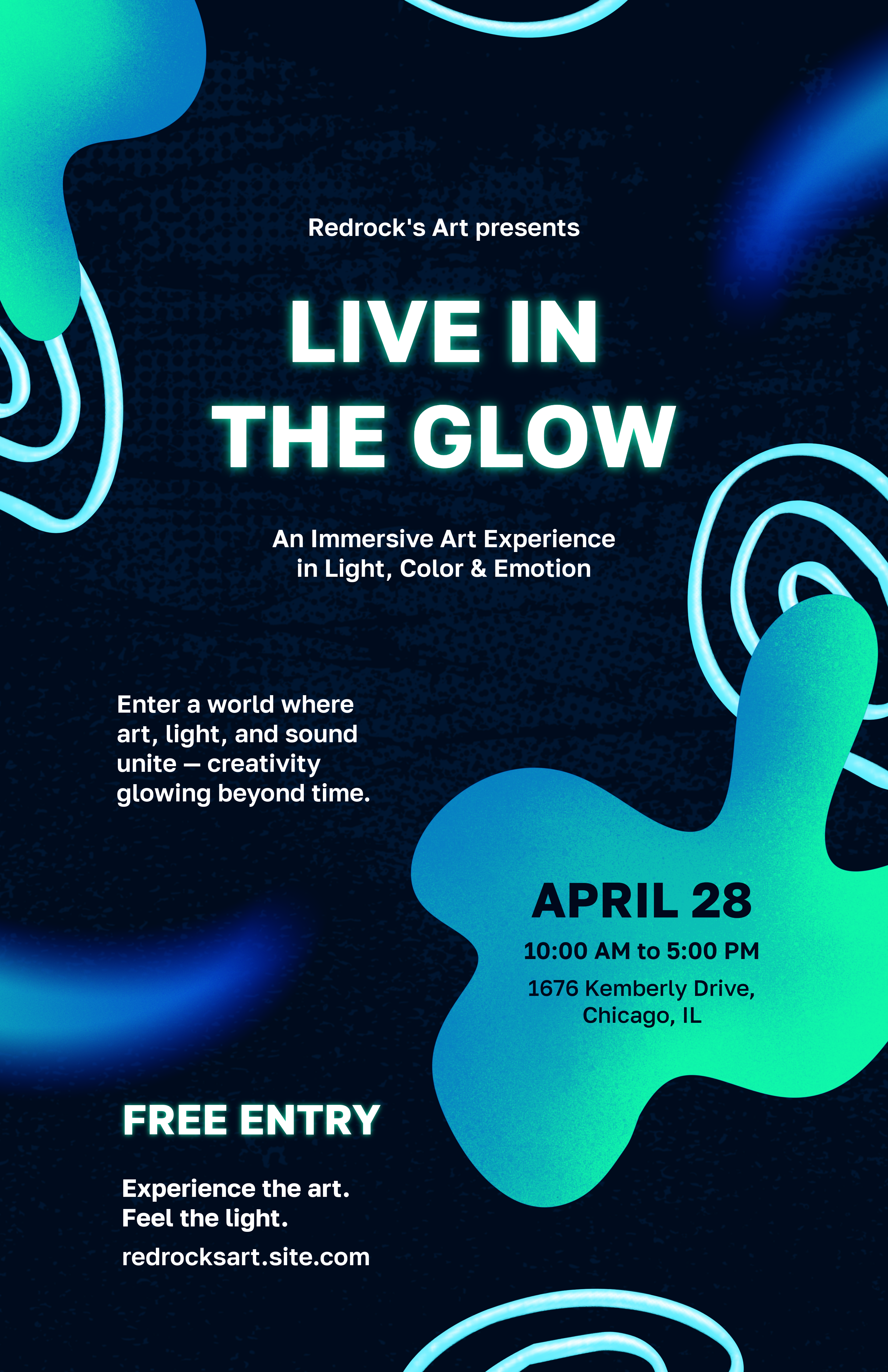 Blue and Teal Neon Nostalgia Artistic Exhibition Poster