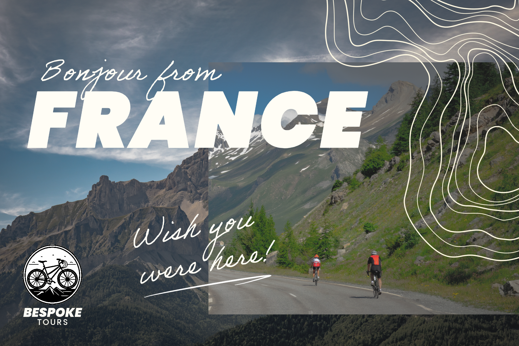 Dark Photography and White Linework Outdoor Cycling Tour Postcard
