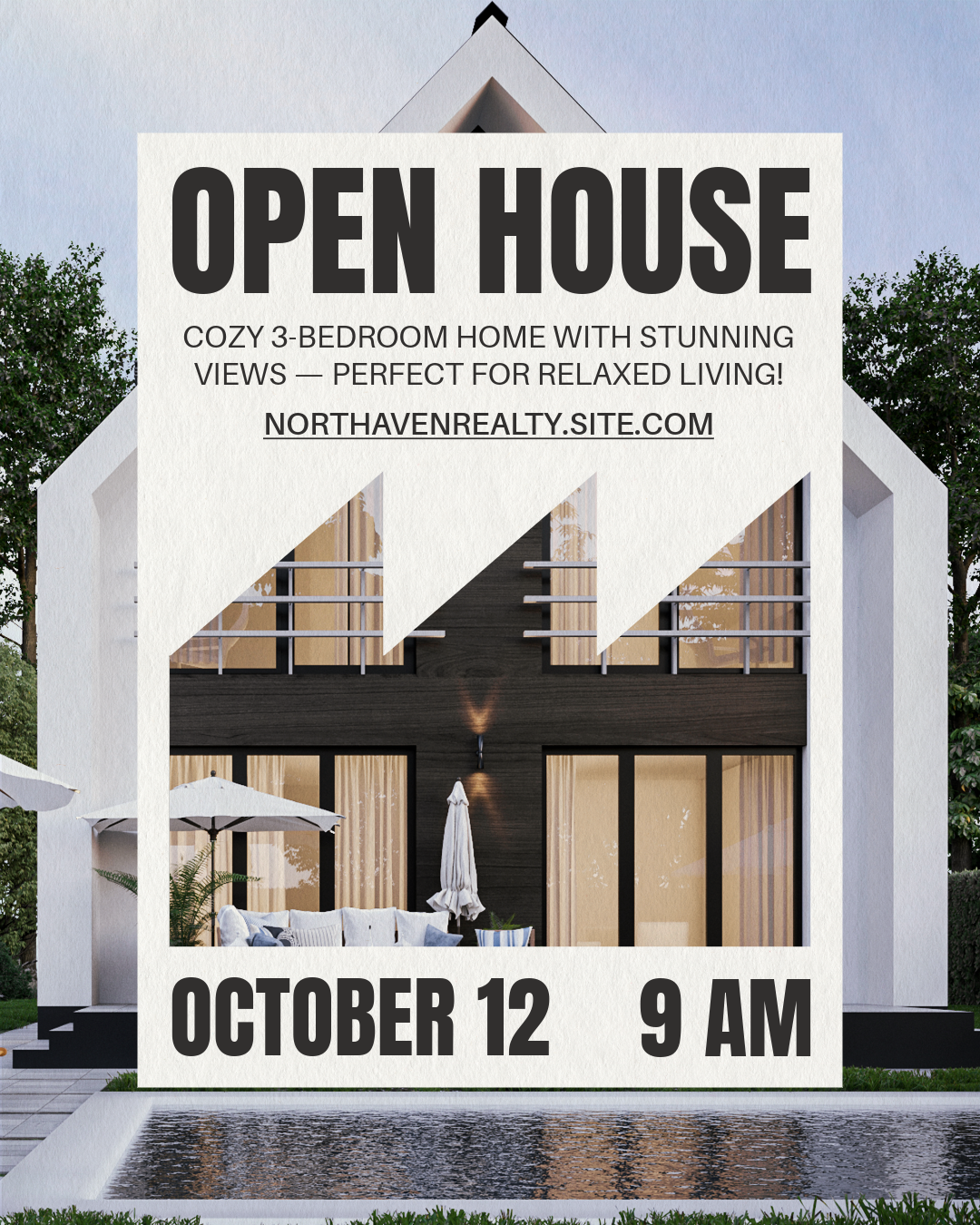 Dark Black and White Real Estate Open House Instagram Feed Ad