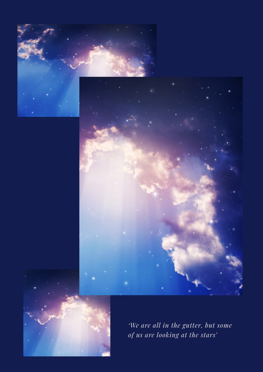 Blue Purple & White Looking at the Stars Night Sky A3 Poster