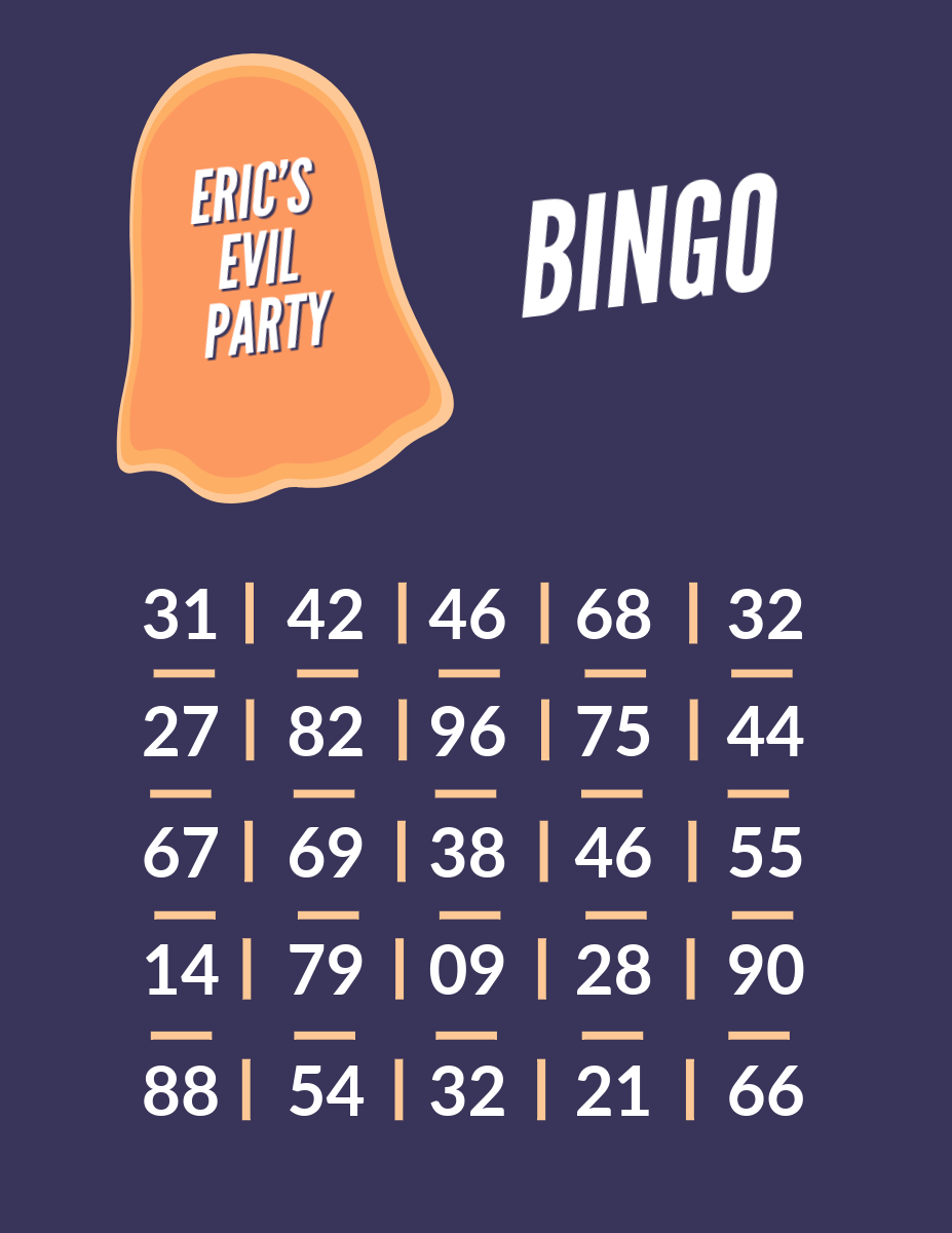 Orange And Navy Ghost Halloween Party Bingo Card