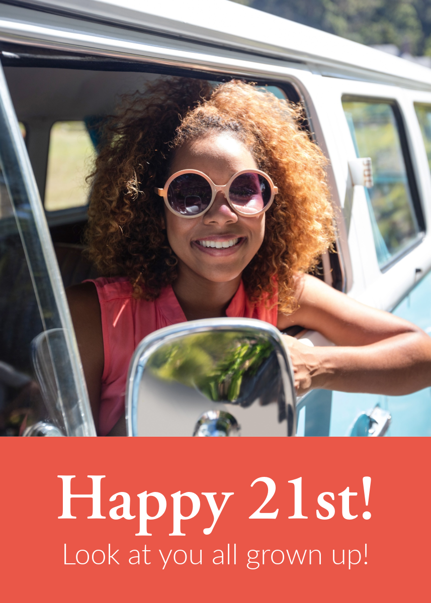 Red & White 21st Birthday Greeting Card