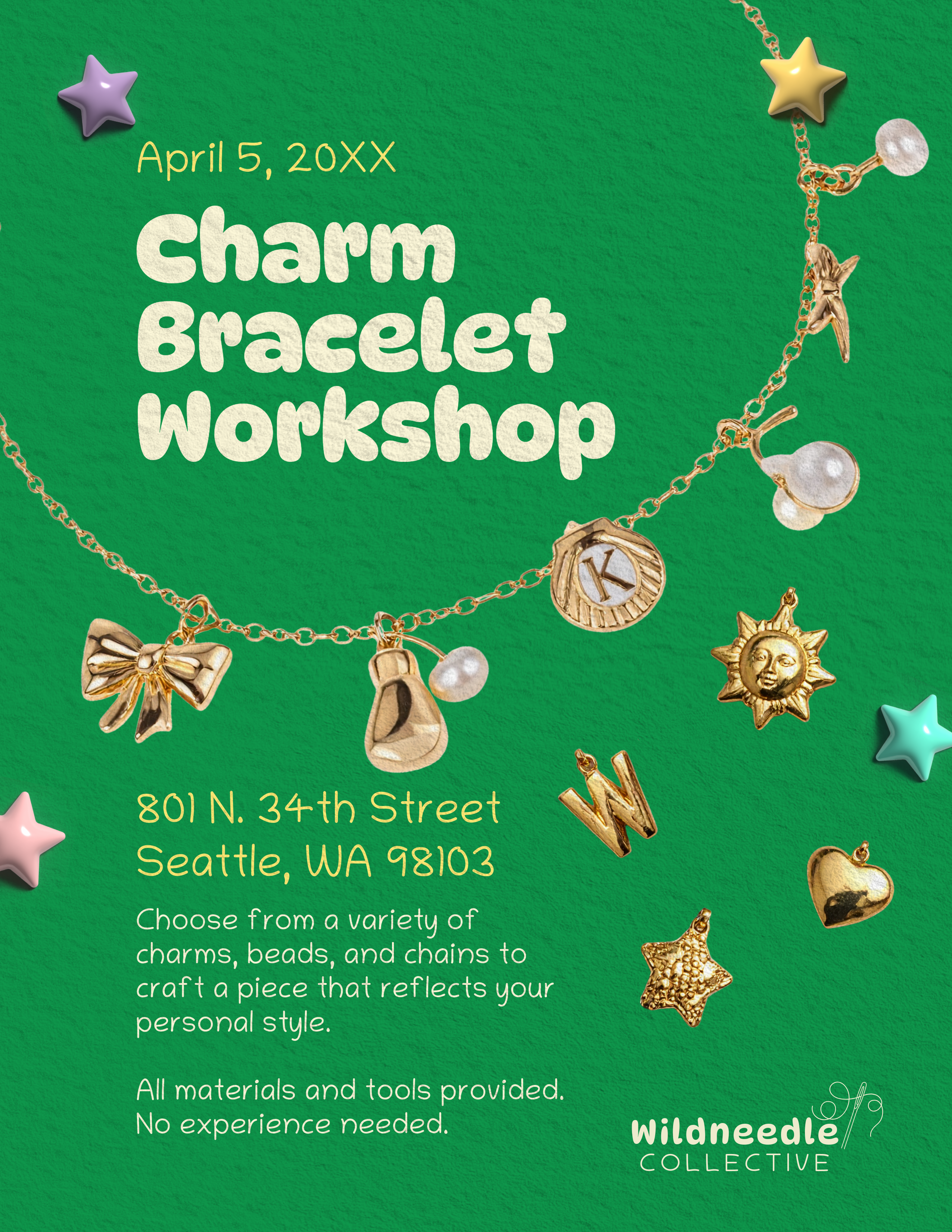 charm bracelet workshop fun happy crafts diy beads chains charms personality tools green gold silver happy