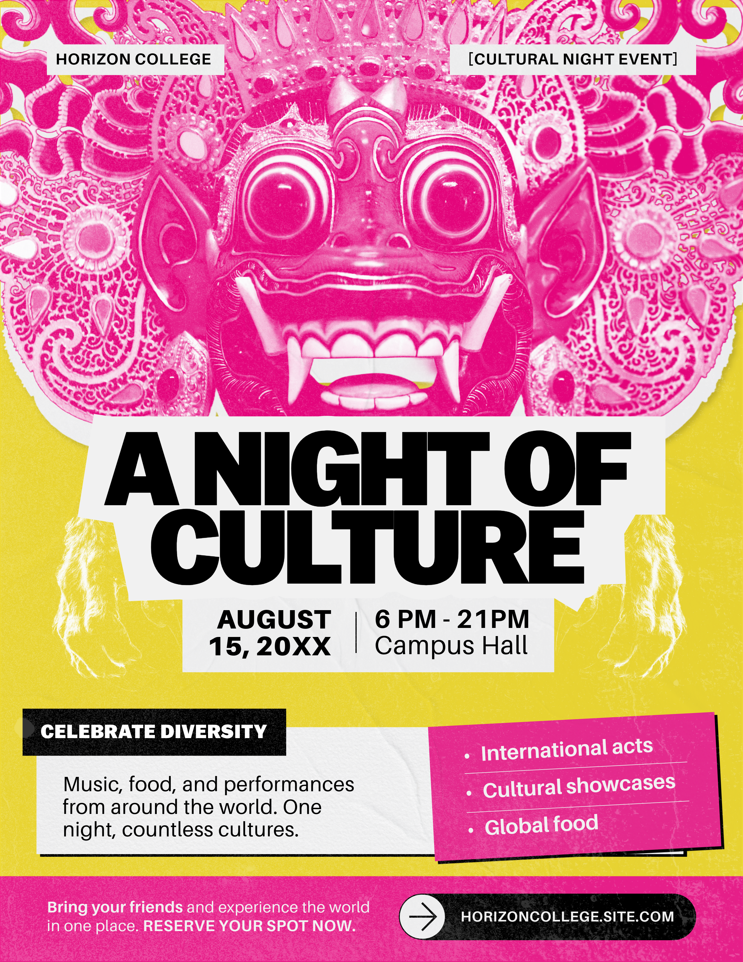 Pink and Yellow Campus Cultural Event Flyer