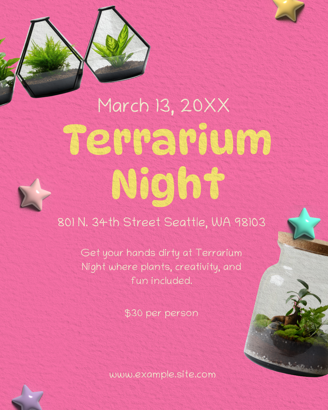 Terrarium night air plants crafts creative fun yellow pink playful diy activities