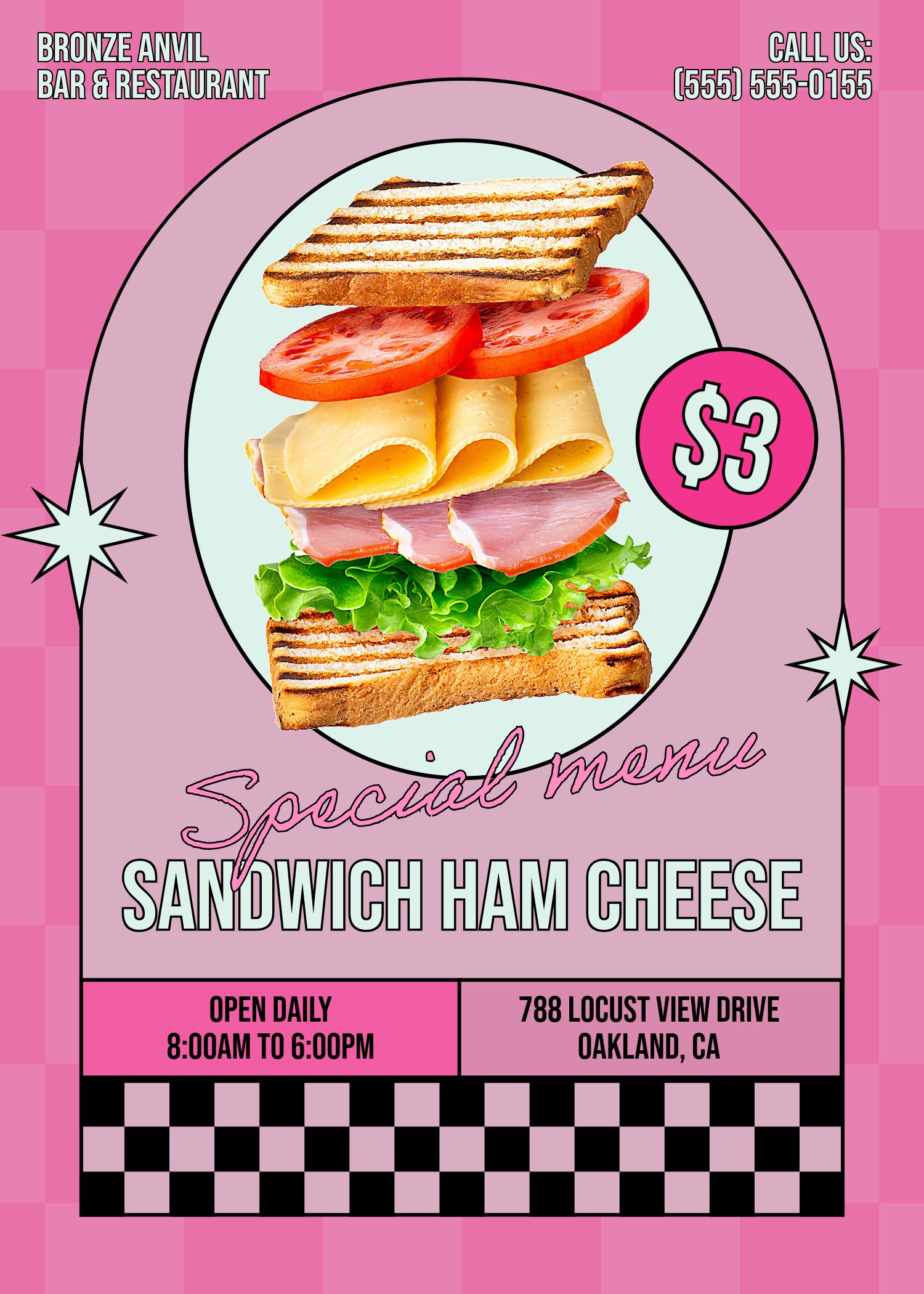 Pink White Black Y2K Pixels Sandwich Ham Cheese Menu