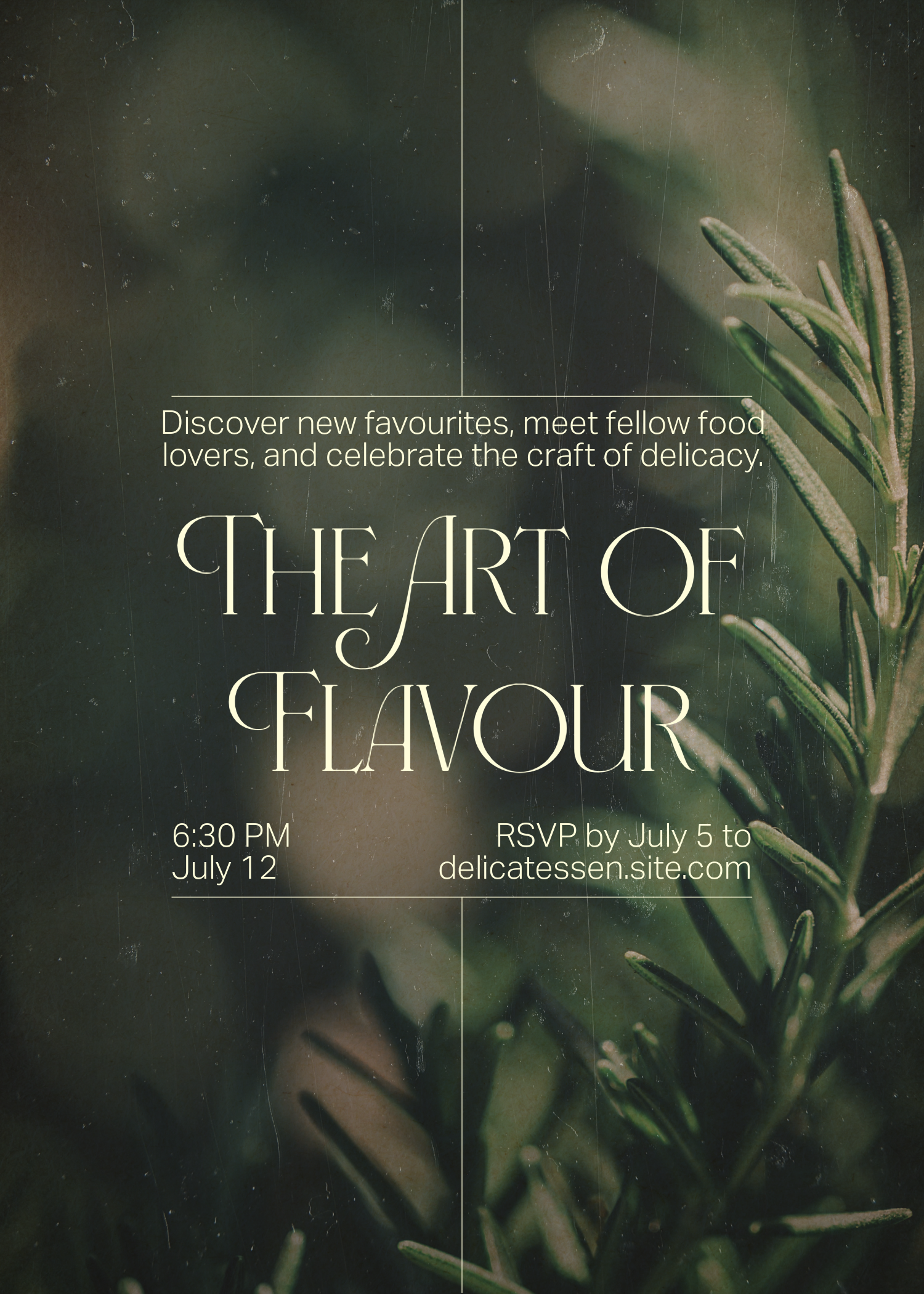 Deep green and Yellow Delicatessen Gourmet Tasting Invitation