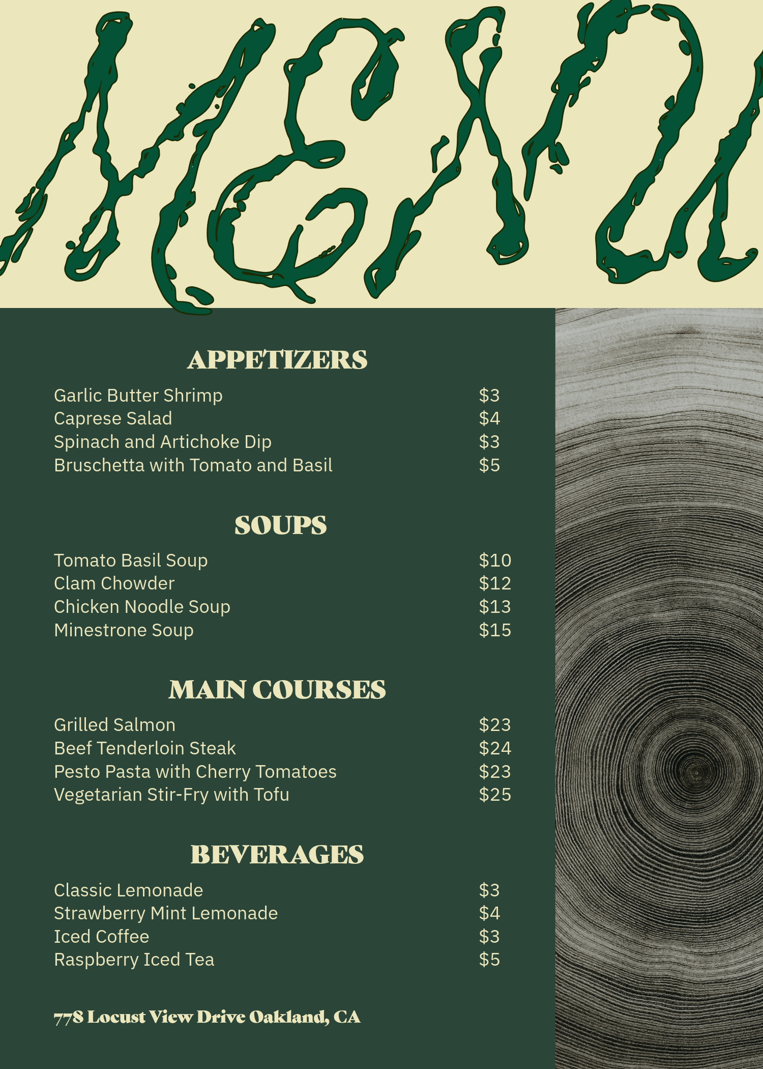 Green Yellow Menu