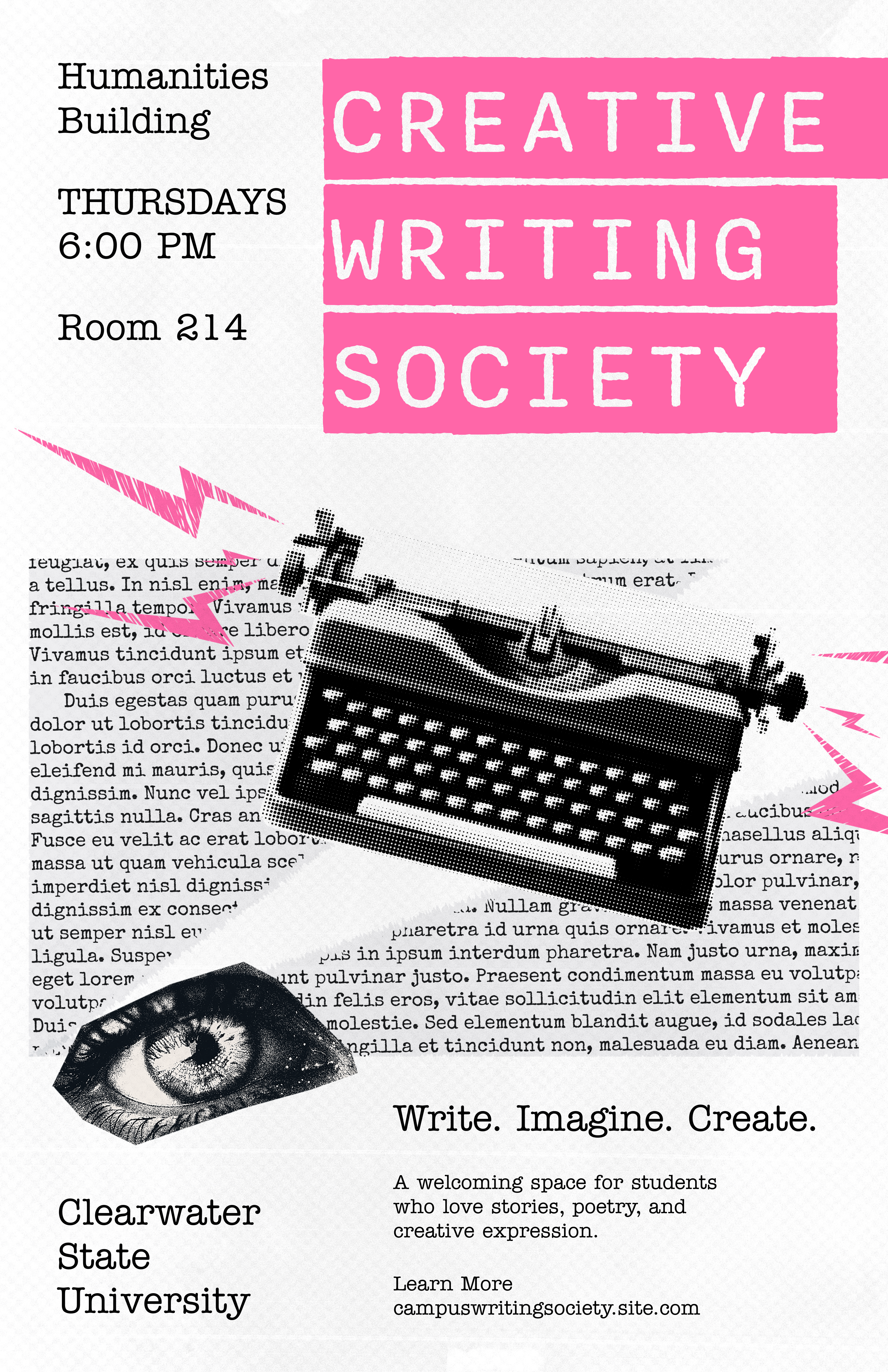 Pink and Black Creative Writing Society Poster
