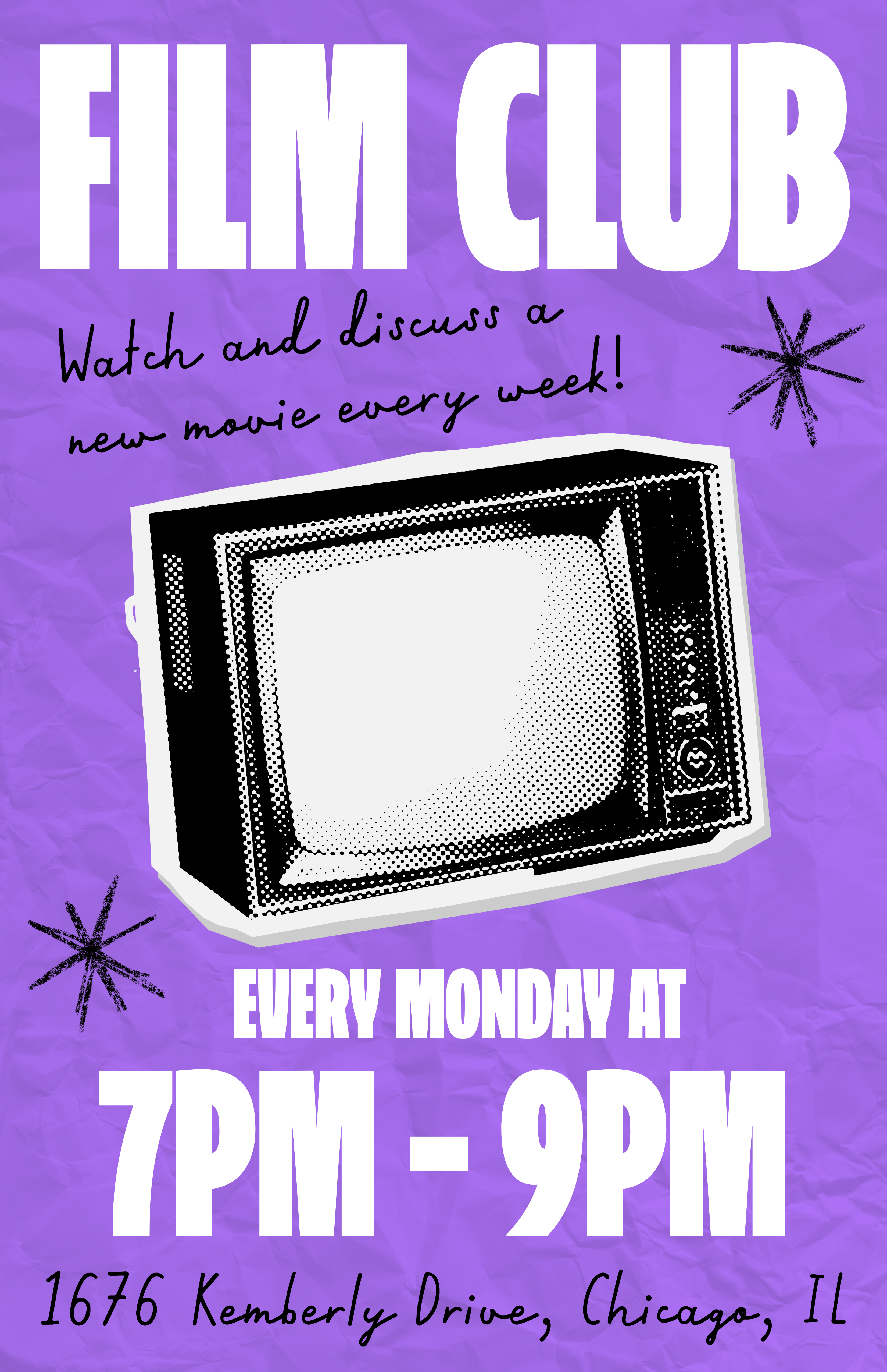 Purple and White Film Club Poster