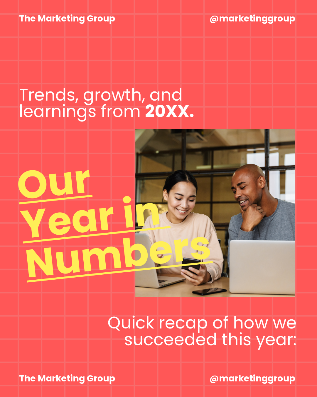 Year in Review Marketing Year Numbers Red yellow grid trends