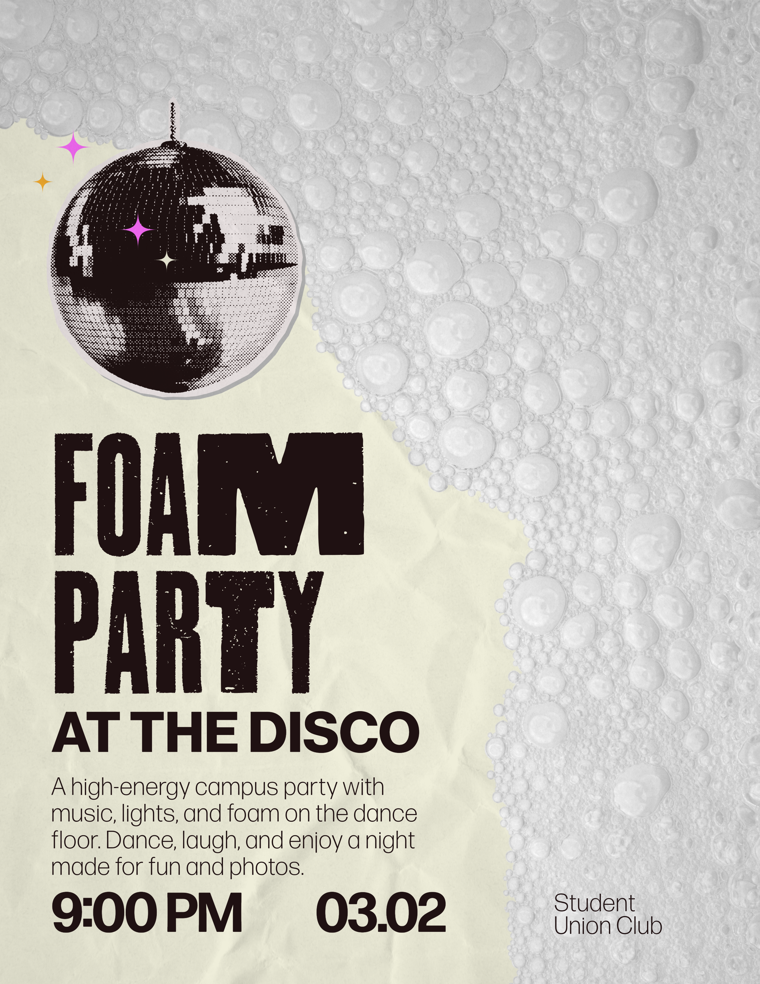 Grey and Brown Foam Party at the Disco Flyer